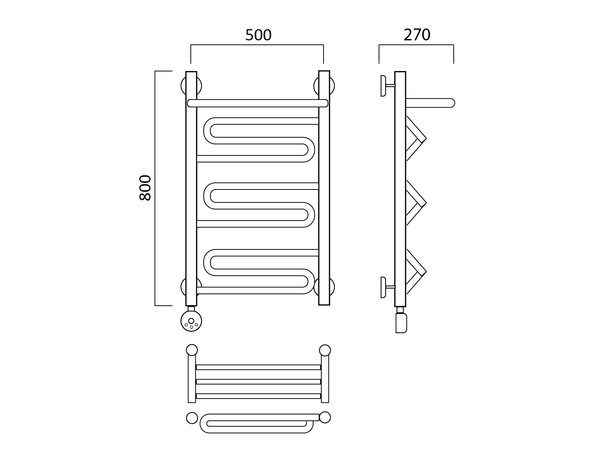 Электрический полотенцесушитель Акванерж зиг-заг с полкой 800x500(схема)