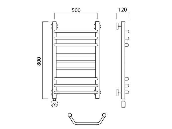 Электрический полотенцесушитель Акванерж Трапеция прямая групповая 800x500 (схема)